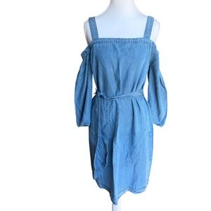 Neiman Marcus Women Blue Lyocell Denim Cold Shoulder Belted Dress NM26649 Size 4